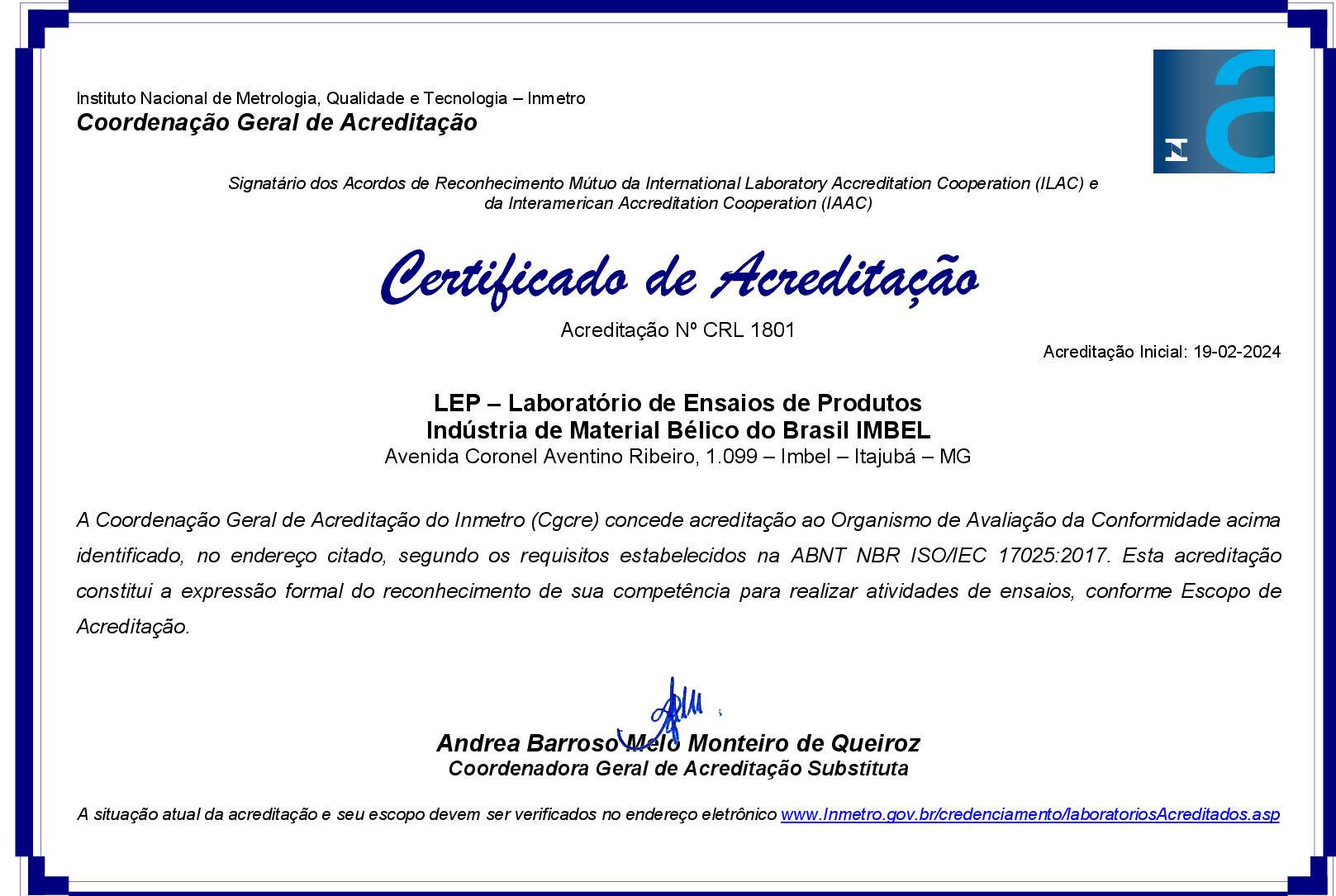 Fábrica de Itajubá recebe Certificado ISO 17025 de Gestão da Qualidade
