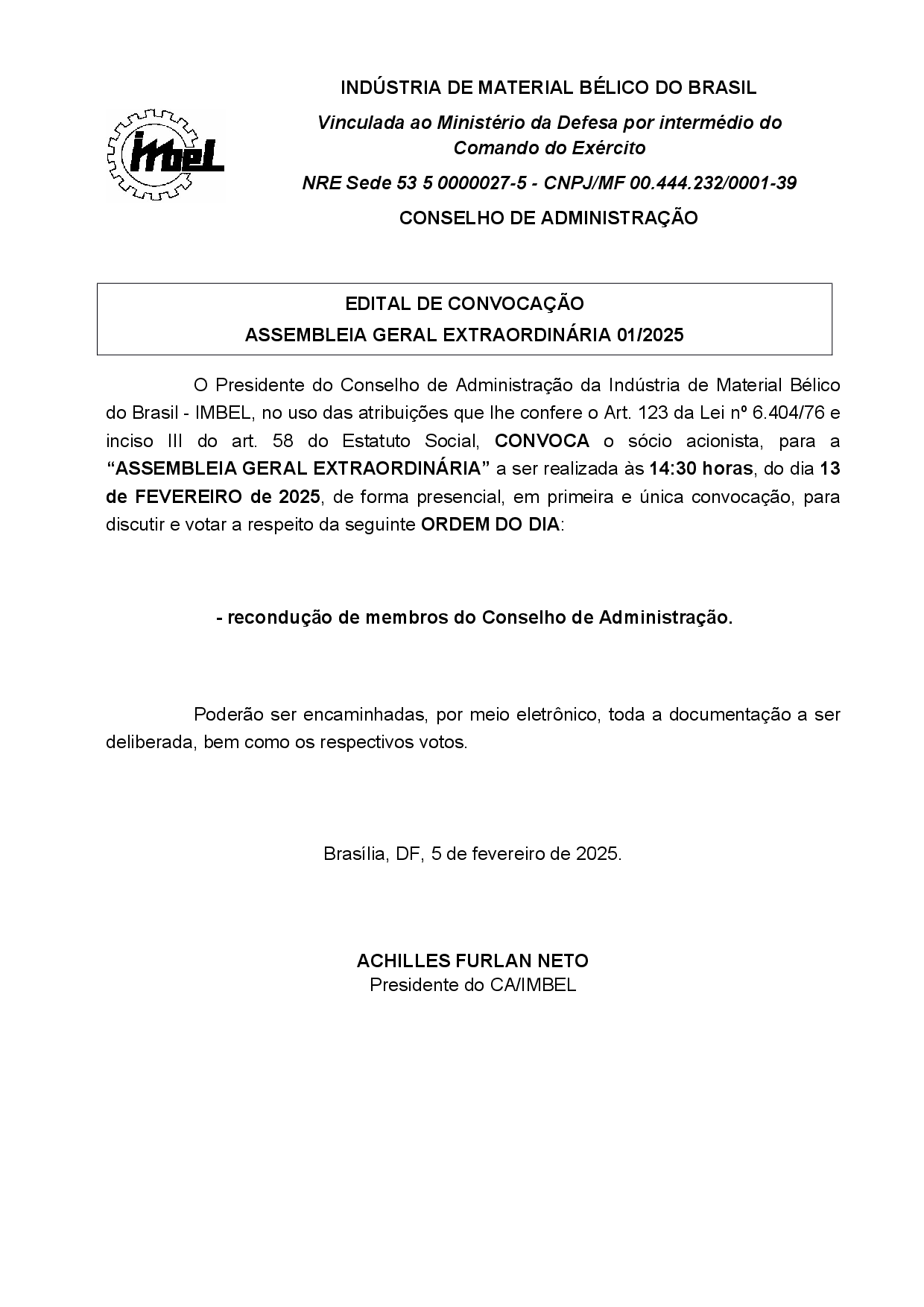 Assembleia Geral Extraordinária 01/2025