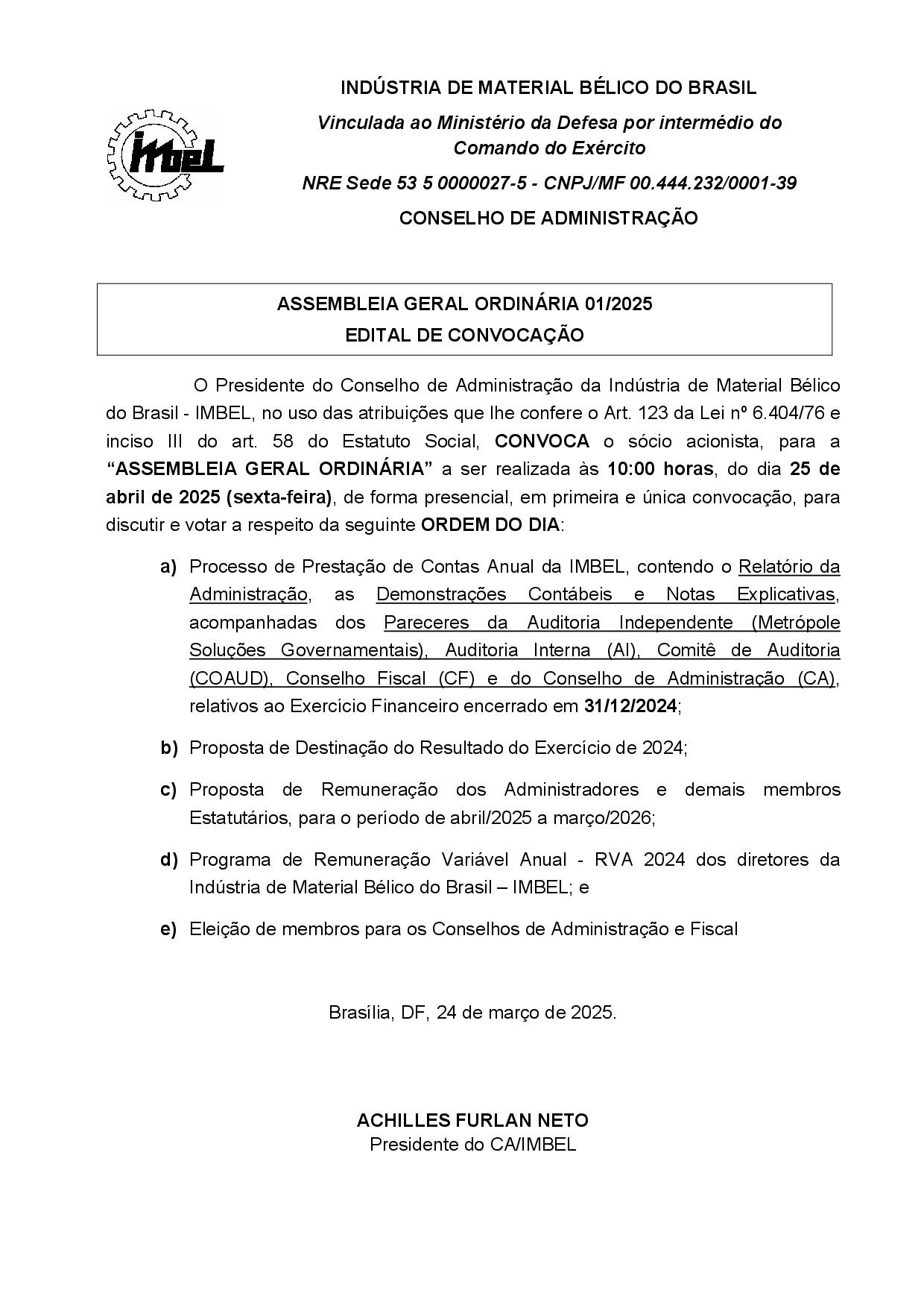 Assembleia Geral Ordinária 01/2025 